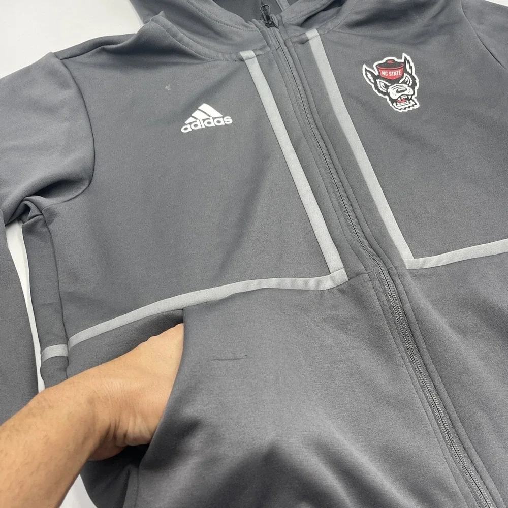 Adidas Aeroready Full Zip Hoodie Sweatshirt‎ Gray NCS Wolfpack Active Casual 631